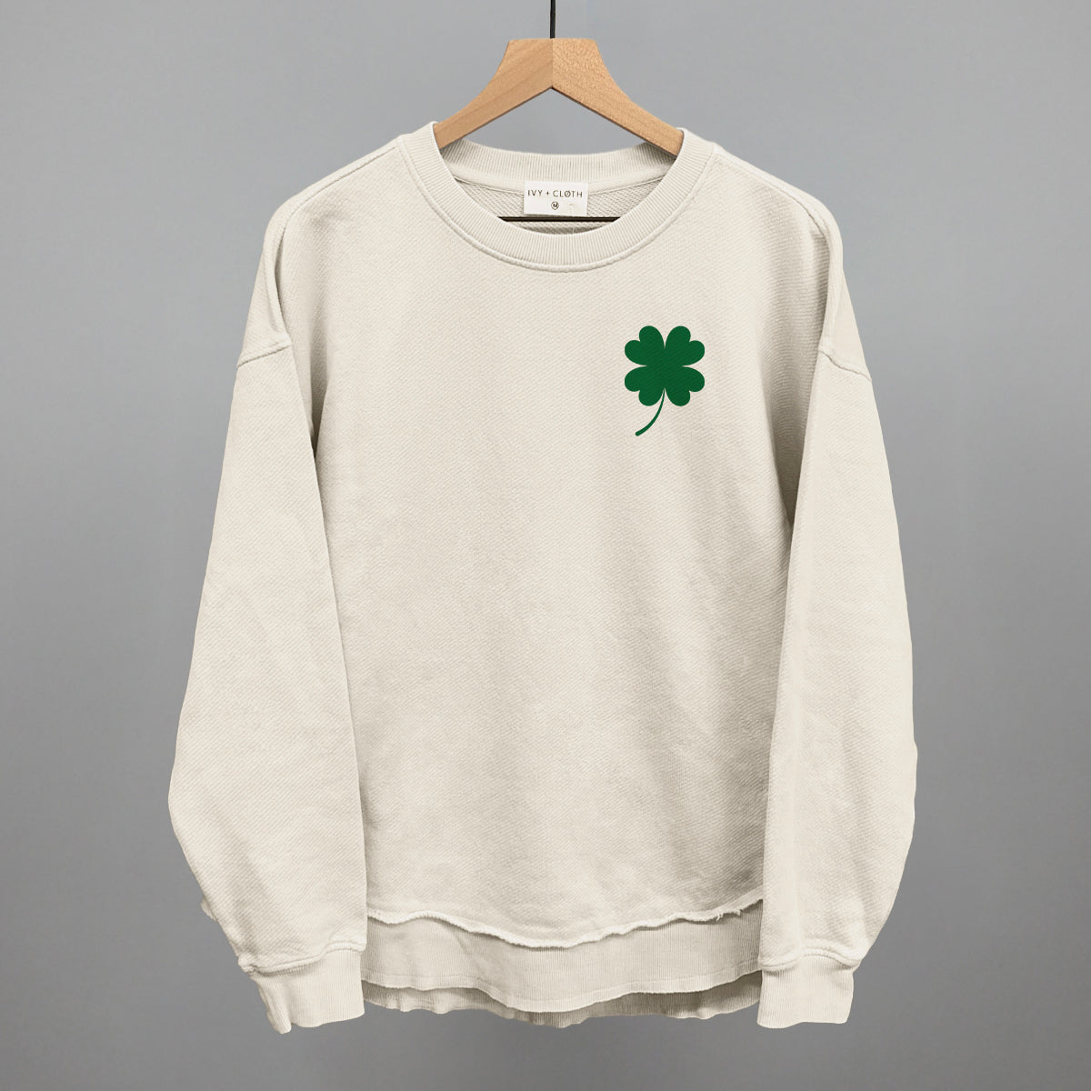 Four Leaf Clover (Left Chest) Funny Oversized Terry Poncho in Tapioca – Ivy + Cloth