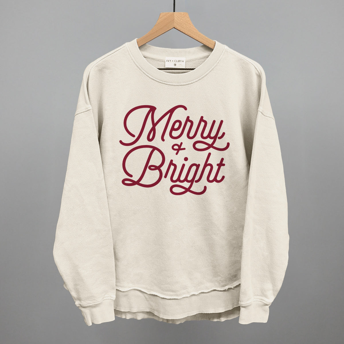 Merry And Bright (Monoline Script) Funny Oversized Terry Poncho in Tapioca – Ivy + Cloth