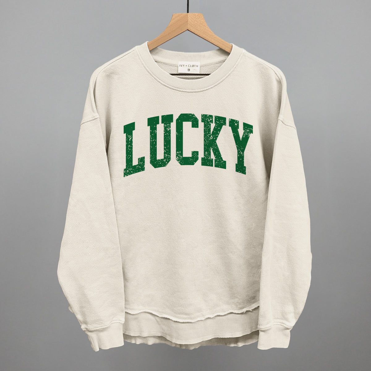 Lucky Collegiate Distressed Funny Oversized Terry Poncho in Tapioca – Ivy + Cloth