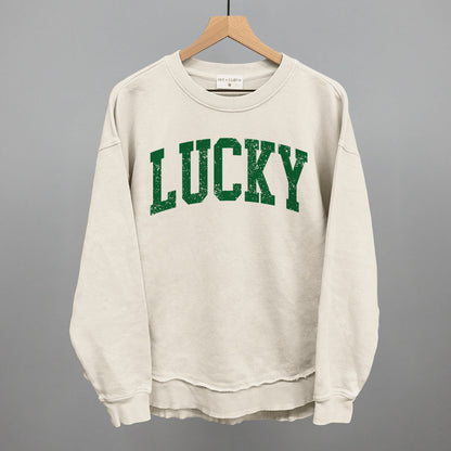 Lucky Collegiate Distressed Funny Oversized Terry Poncho in Tapioca – Ivy + Cloth