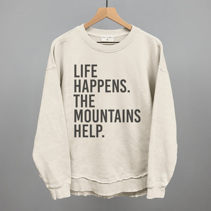 Life Happens The Mountains Help Funny Oversized Terry Poncho in Tapioca – Ivy + Cloth