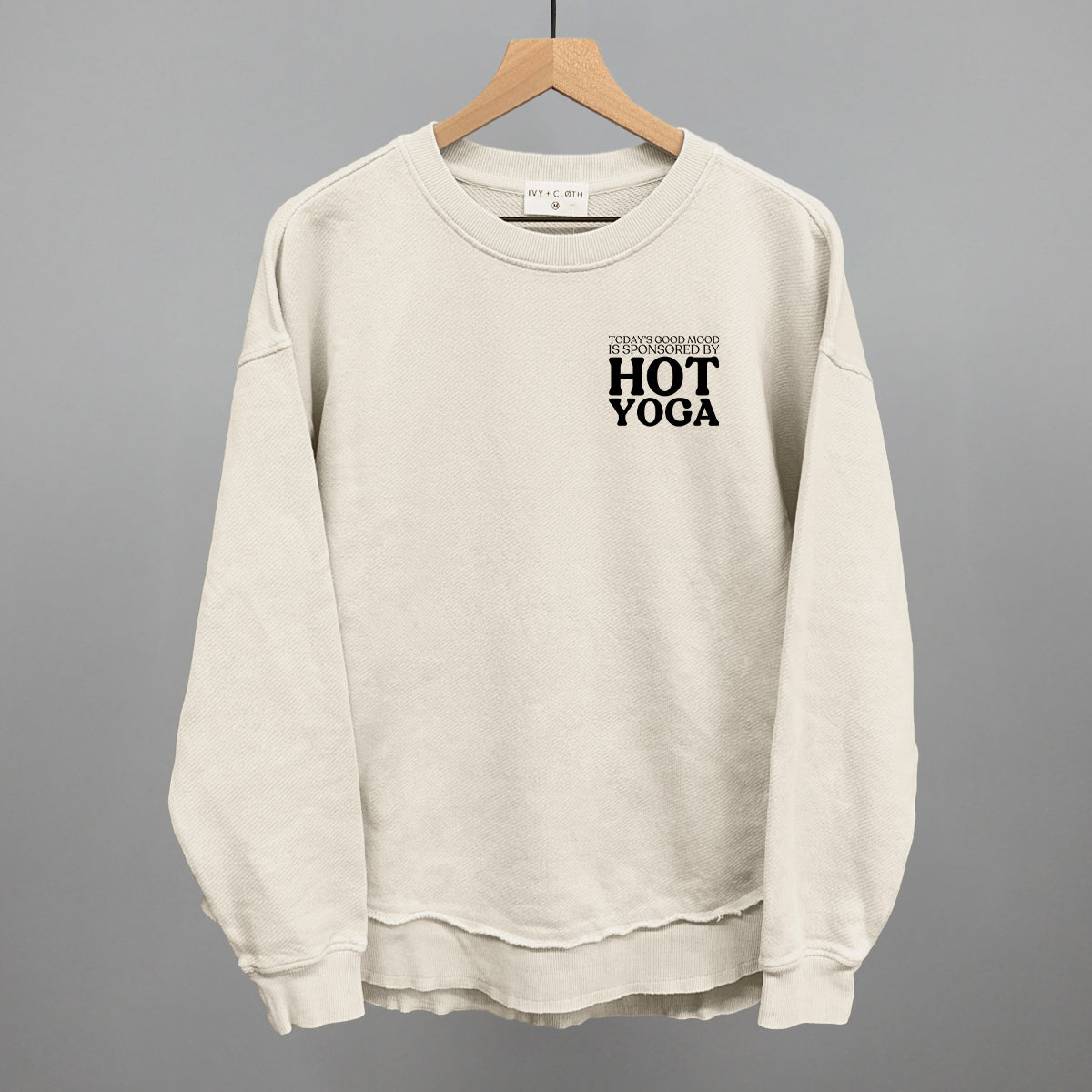 Mood Sponsored By Hot Yoga (Left Chest) Funny Oversized Terry Poncho in Tapioca – Ivy + Cloth