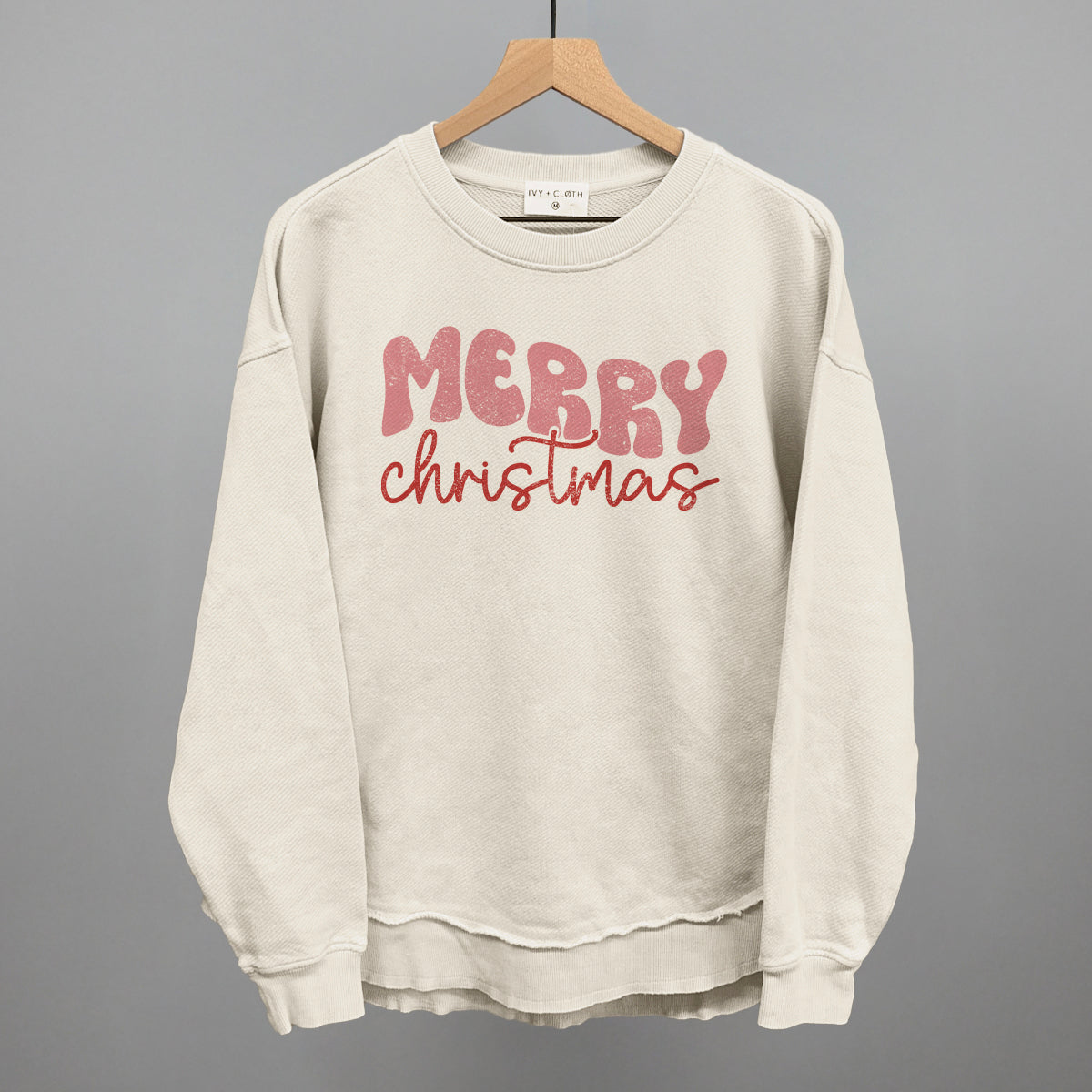 Merry Christmas (Groovy Script) Funny Oversized Terry Poncho in Tapioca – Ivy + Cloth