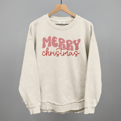 Merry Christmas (Groovy Script) Funny Oversized Terry Poncho in Tapioca – Ivy + Cloth