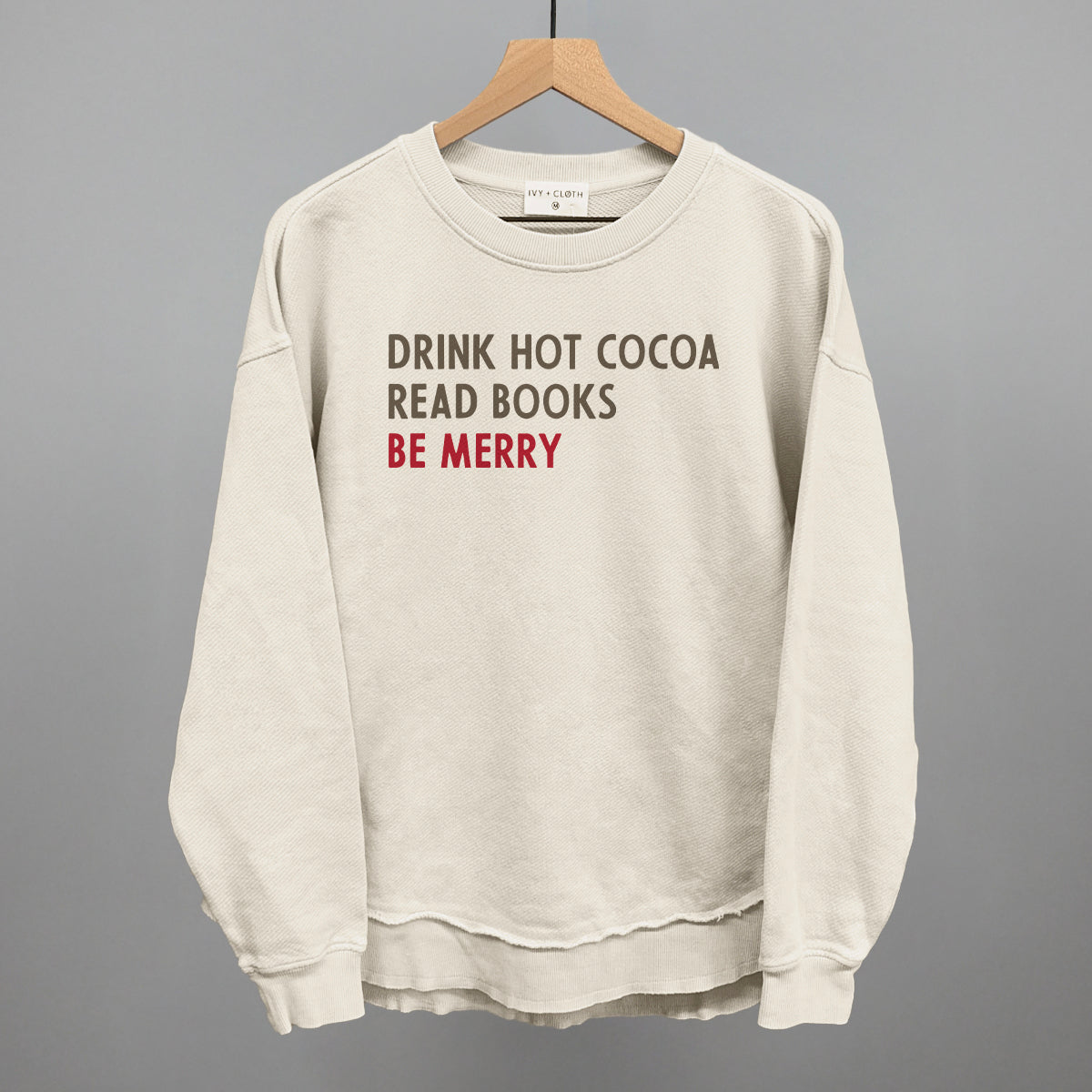 Drink Hot Cocoa Read Books Be Merry Funny Oversized Terry Poncho in Tapioca – Ivy + Cloth