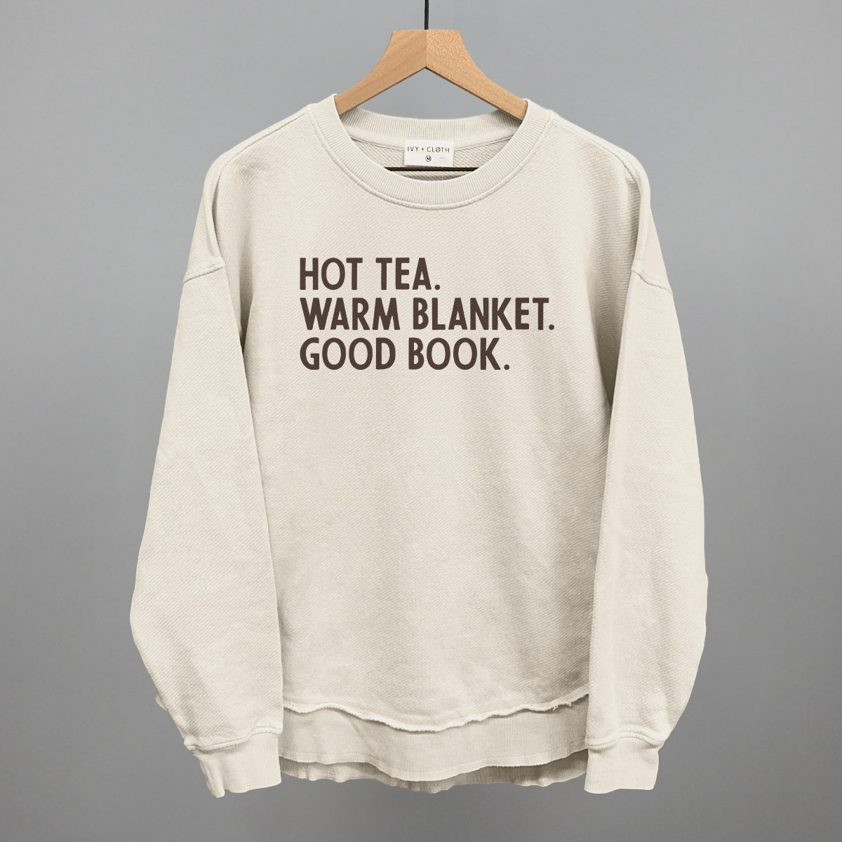 Hot Tea, Warm Blanket, Good Book Cozy graphic top in Tapioca