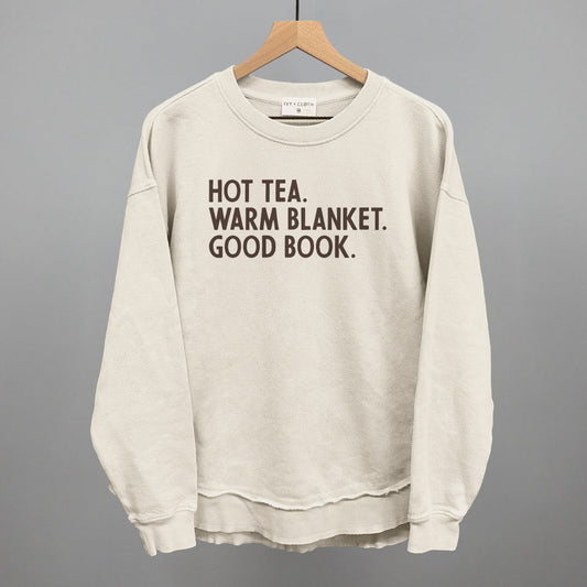 Hot Tea, Warm Blanket, Good Book Cozy graphic top in Tapioca