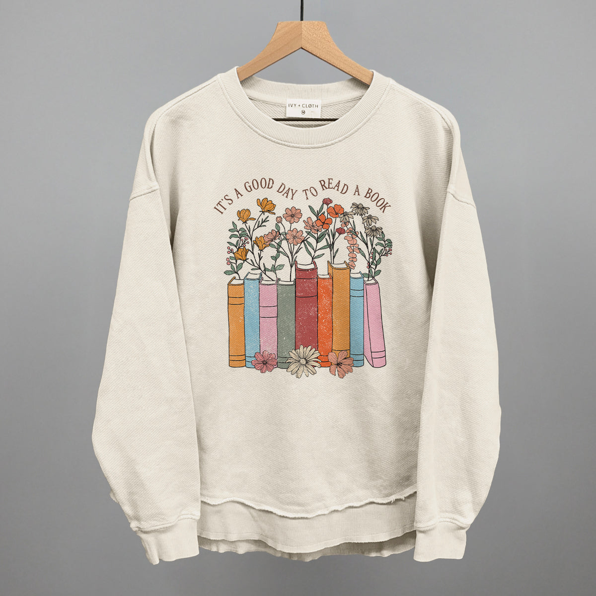 It's A Good Day To Read A Book Funny Oversized Terry Poncho in Tapioca – Ivy + Cloth