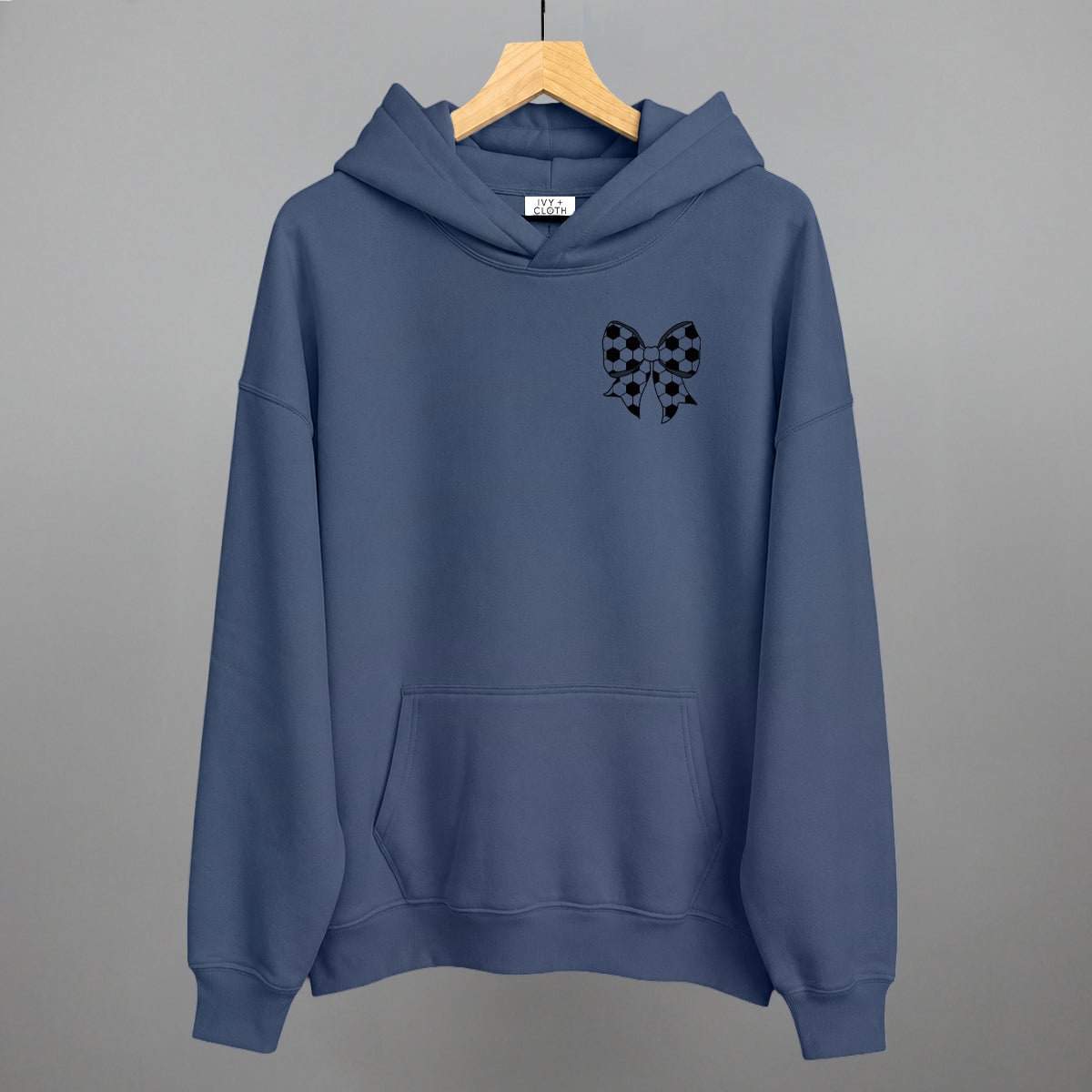 Soccer Bow (Left Chest) Funny Hoodie in Vintage Indigo – Ivy + Cloth