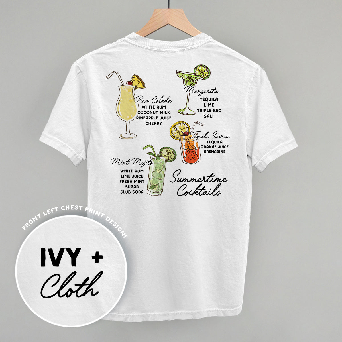 Summertime Cocktails (Back Print) Funny Shirt & Sweatshirt in White – Ivy + Cloth