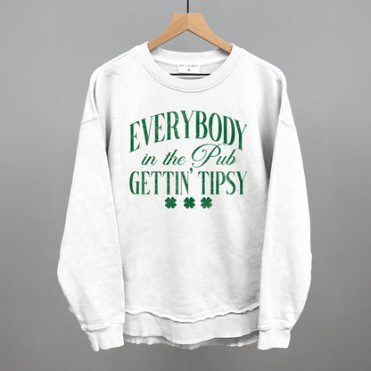 Everybody In The Pub Gettin' Tipsy St. Patrick's Day graphic top in White