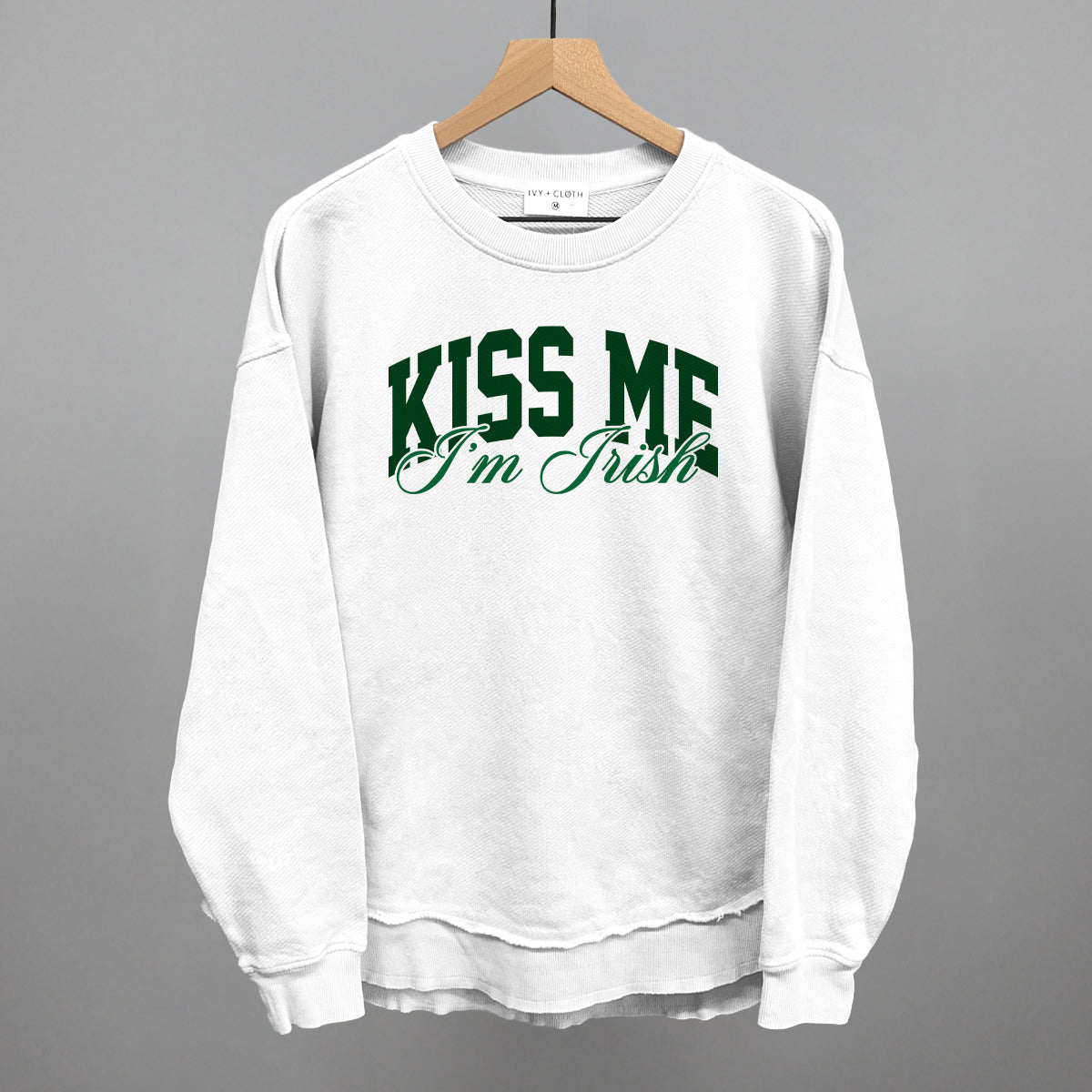 Kiss Me I'm Irish (Arch + Script) Funny Oversized Terry Poncho in White – Ivy + Cloth