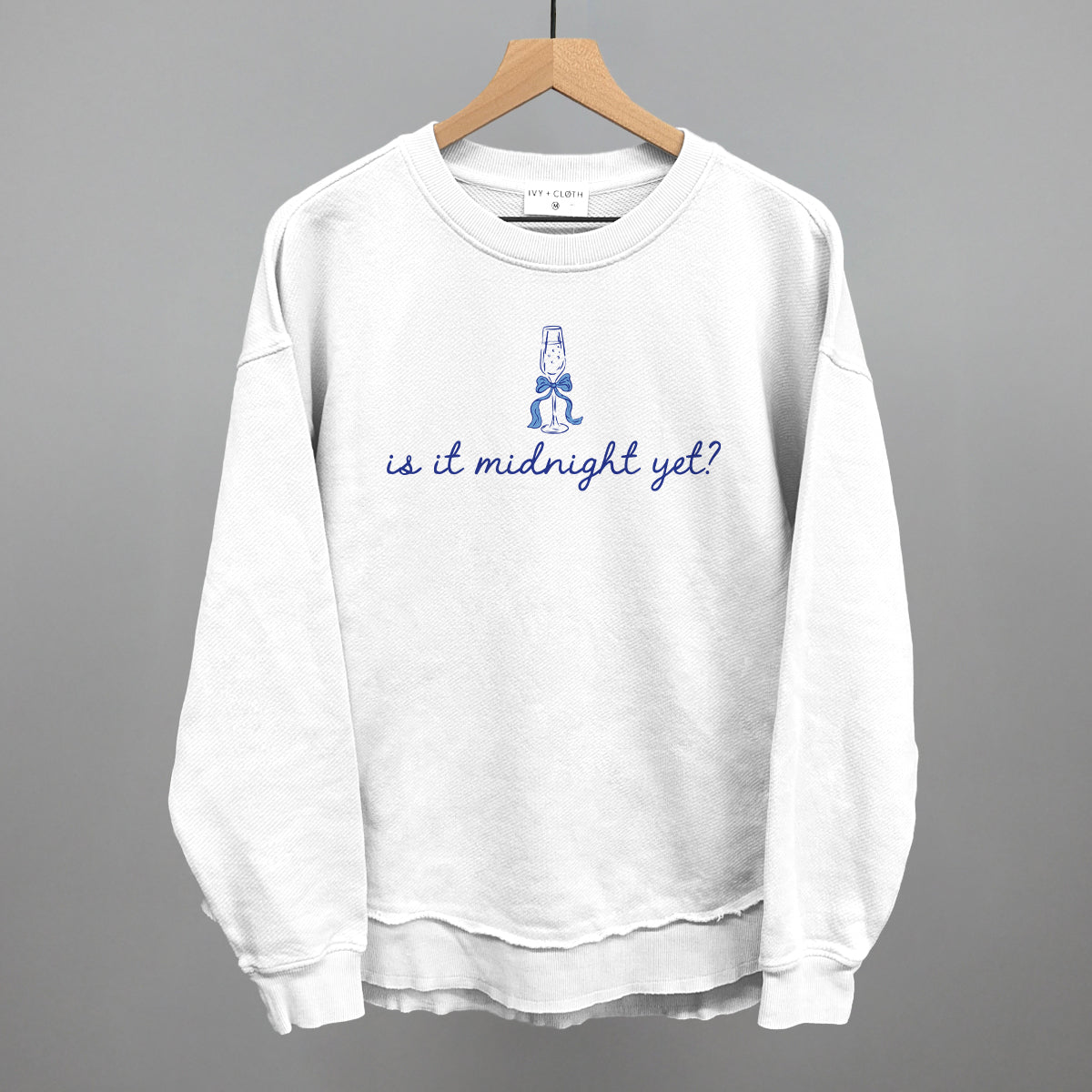 Is It Midnight Yet (Blue) Funny Oversized Terry Poncho in White – Ivy + Cloth