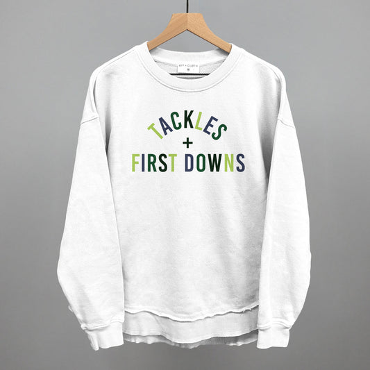 Tackles and First Downs Football graphic top in White