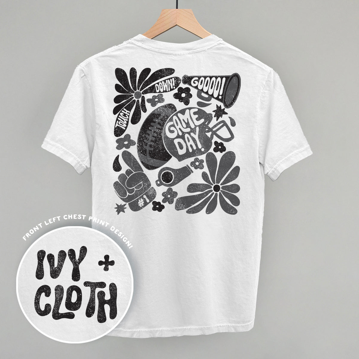 Floral Game Day Football graphic top in White