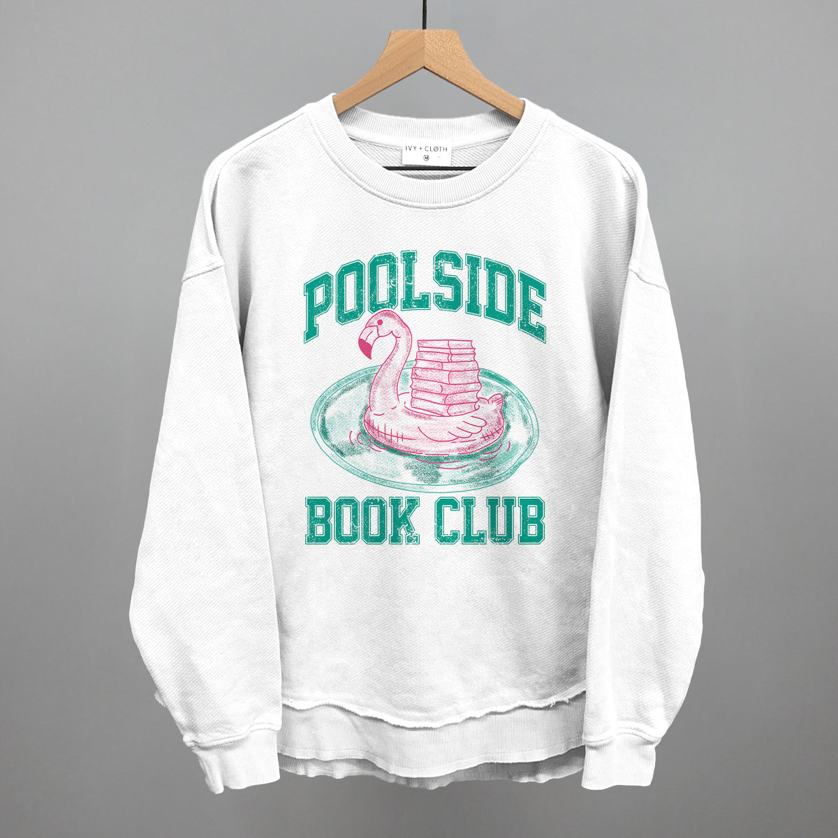 Poolside Book Club (Pink + Teal) Funny Oversized Terry Poncho in White – Ivy + Cloth