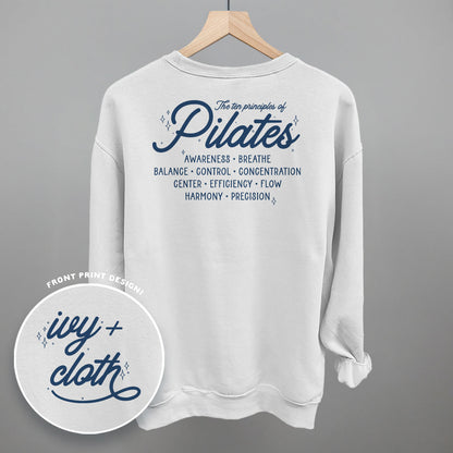 The 10 Principles Of Pilates (Back Print) Funny Shirt & Sweatshirt in White – Ivy + Cloth