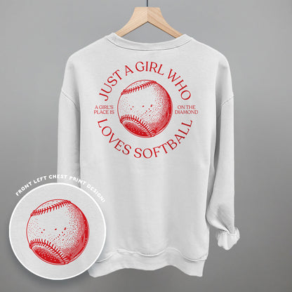 Just A Girl Who Loves Softball (Back Print) Funny Shirt & Sweatshirt in White – Ivy + Cloth
