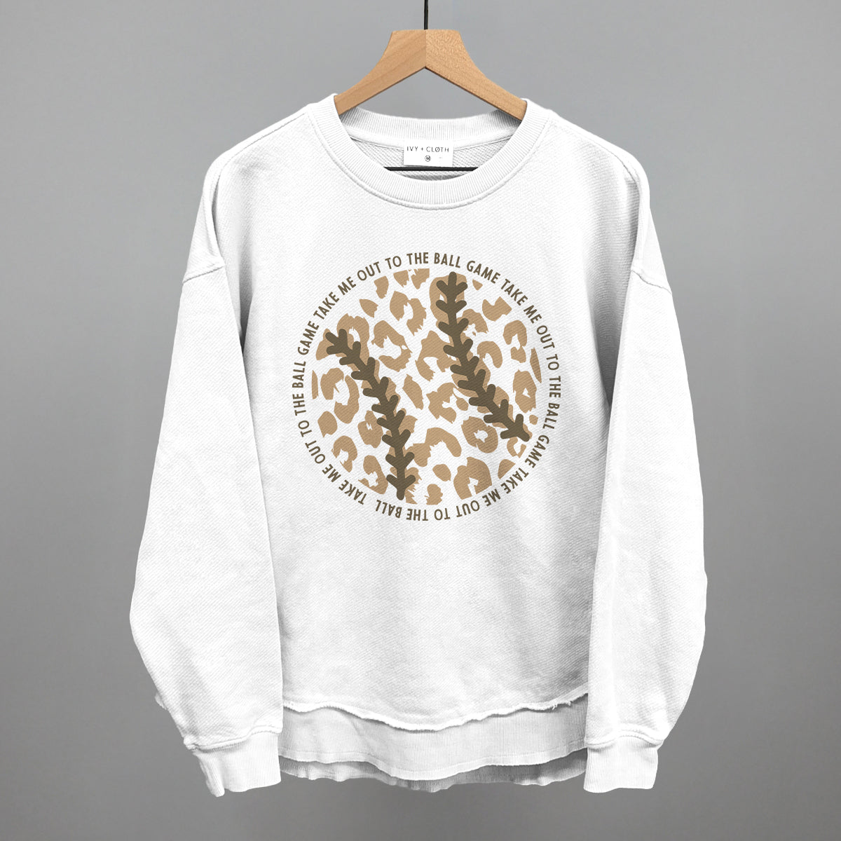 Take Me Out To The Ball Game (Leopard Baseball) Funny Oversized Terry Poncho in White – Ivy + Cloth