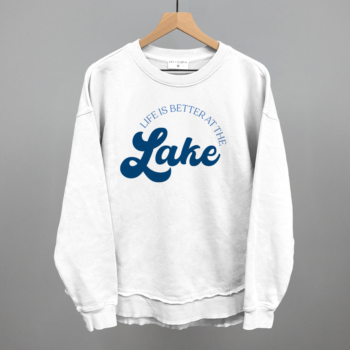 Life Is Better At The Lake Arch + Script Funny Oversized Terry Poncho in White – Ivy + Cloth