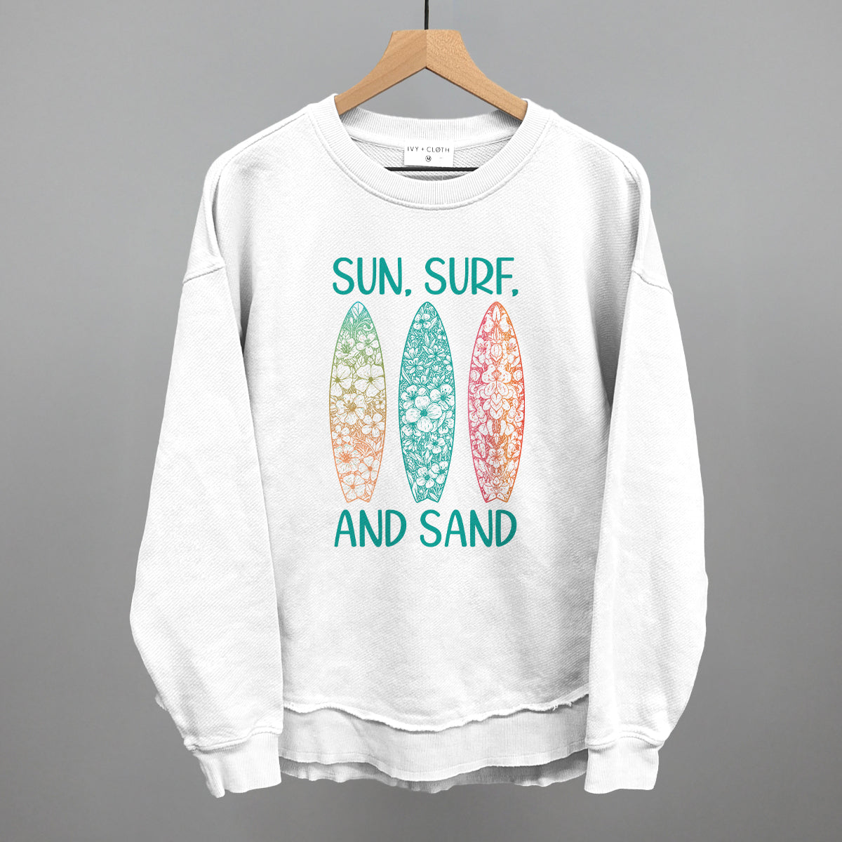 Sun, Surf and Sand Surfboards Beach graphic top in White