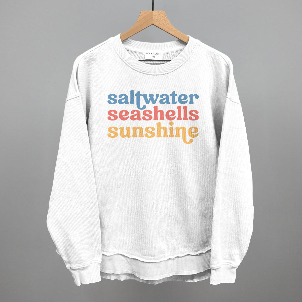 Saltwater, Seashells, Sunshine Beach graphic top in White