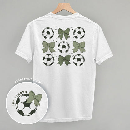 Soccer Balls And Bows (Back Print) Funny Comfort Colors T-Shirt in White – Ivy + Cloth