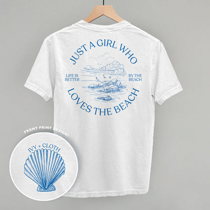 Just A Girl Who Loves The Beach graphic top in White