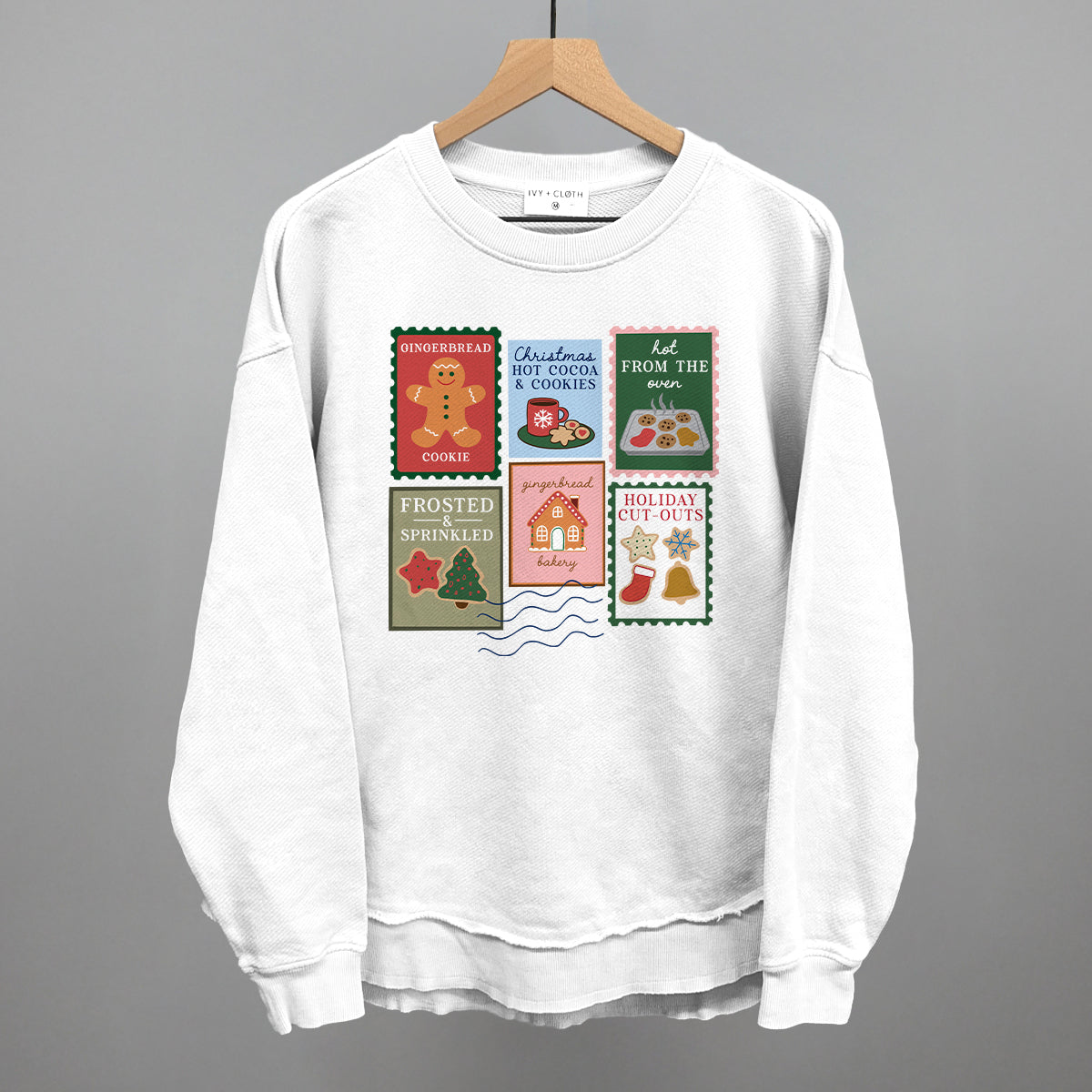 Christmas Cookie Stamps Funny Oversized Terry Poncho in White – Ivy + Cloth