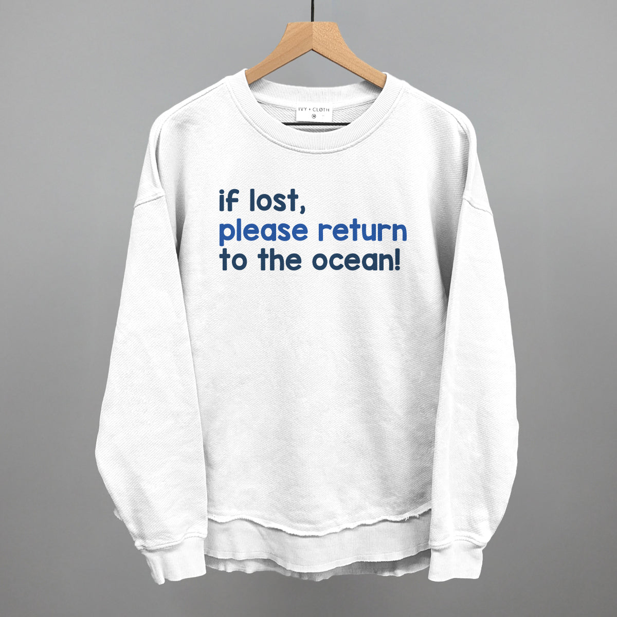 If Lost, Please Return To The Ocean Beach graphic top in White