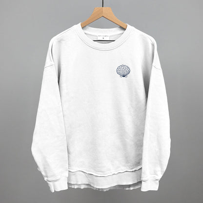 Speckled Seashell (Navy Blue) (Left Chest) Funny Oversized Terry Poncho in White – Ivy + Cloth