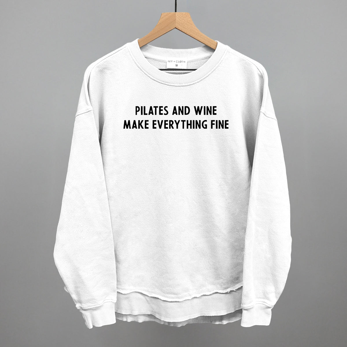 Pilates And Wine Make Everything Fine Funny Oversized Terry Poncho in White – Ivy + Cloth