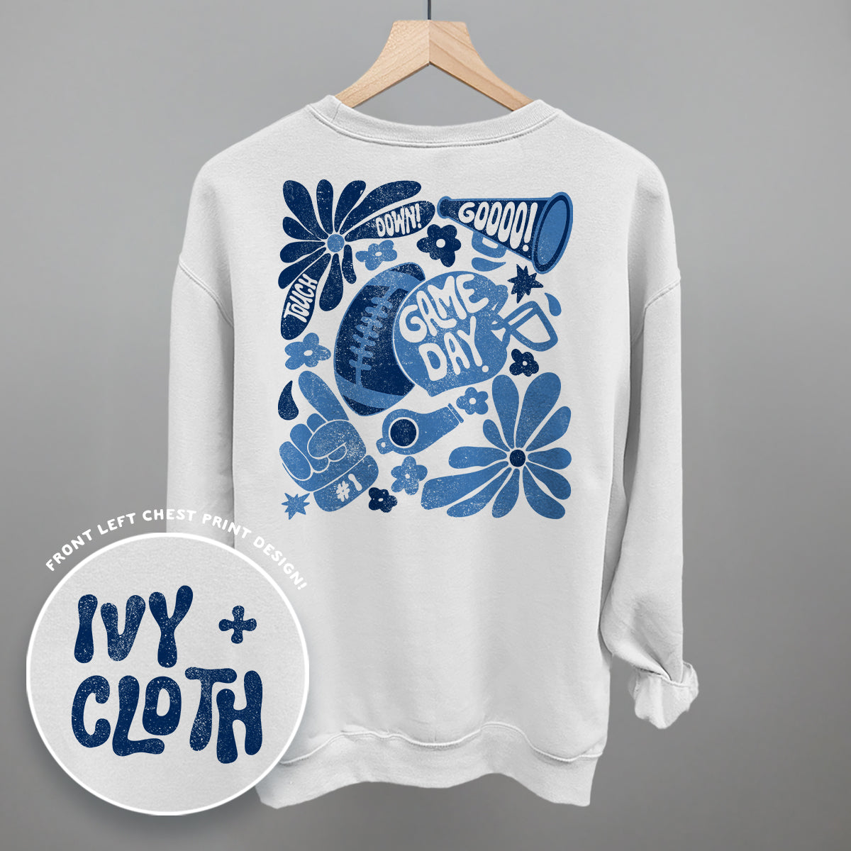 Floral Game Day Football graphic top in White