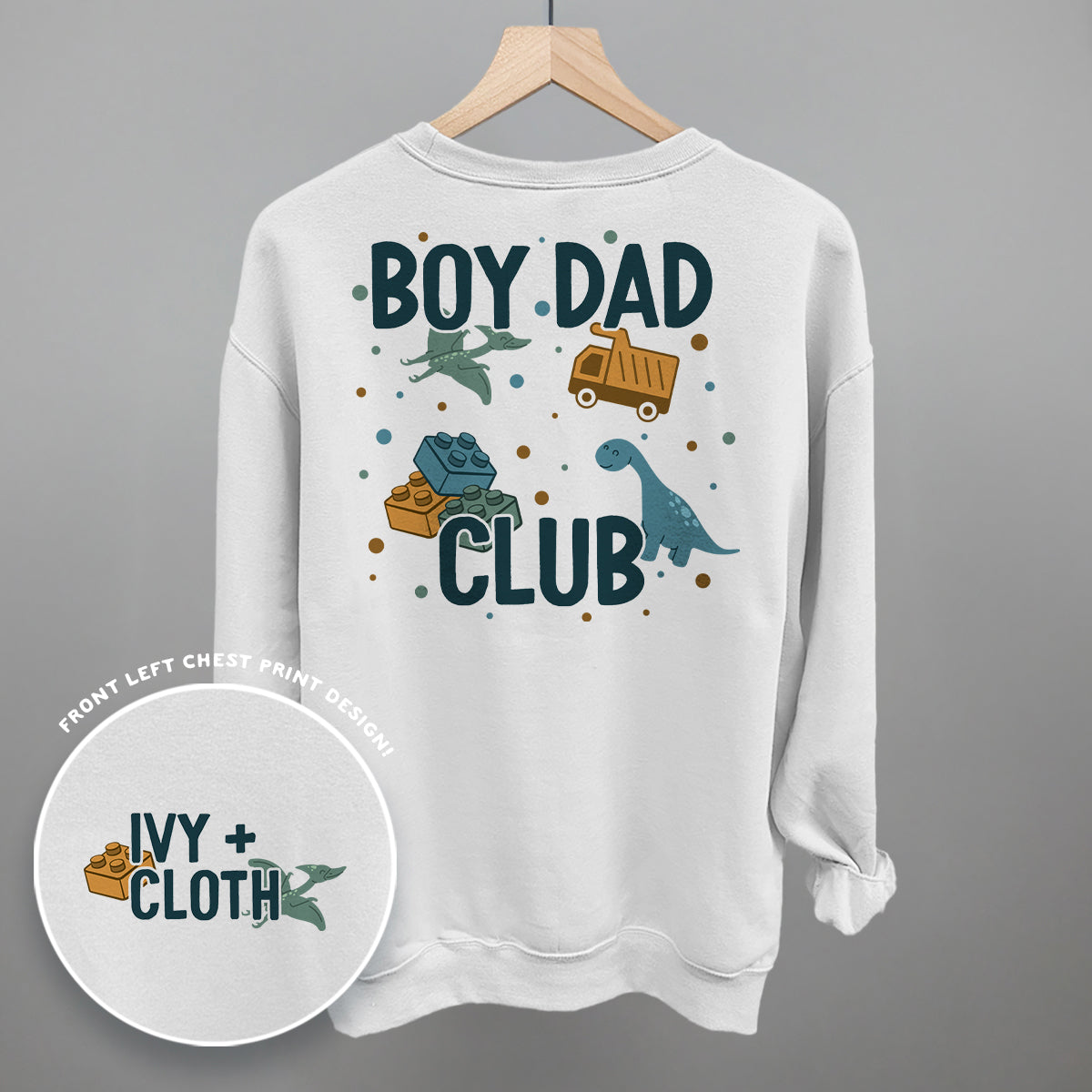 Boy Dad Club Doodles (Back Print) Funny Shirt & Sweatshirt in White – Ivy + Cloth