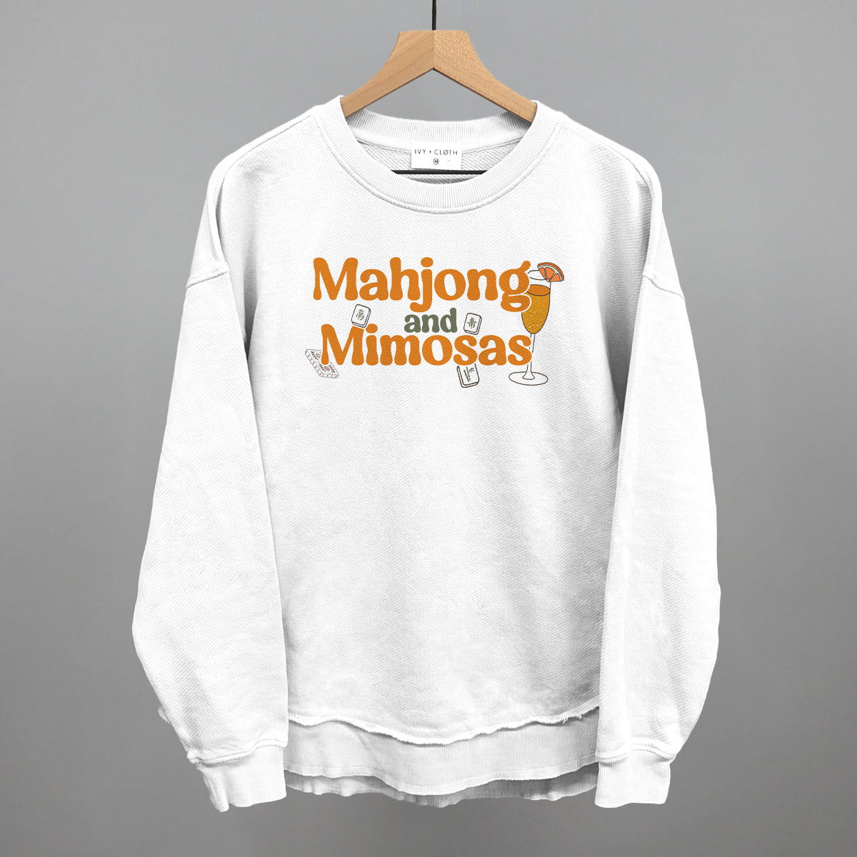 Mahjong and Mimosas graphic top in White