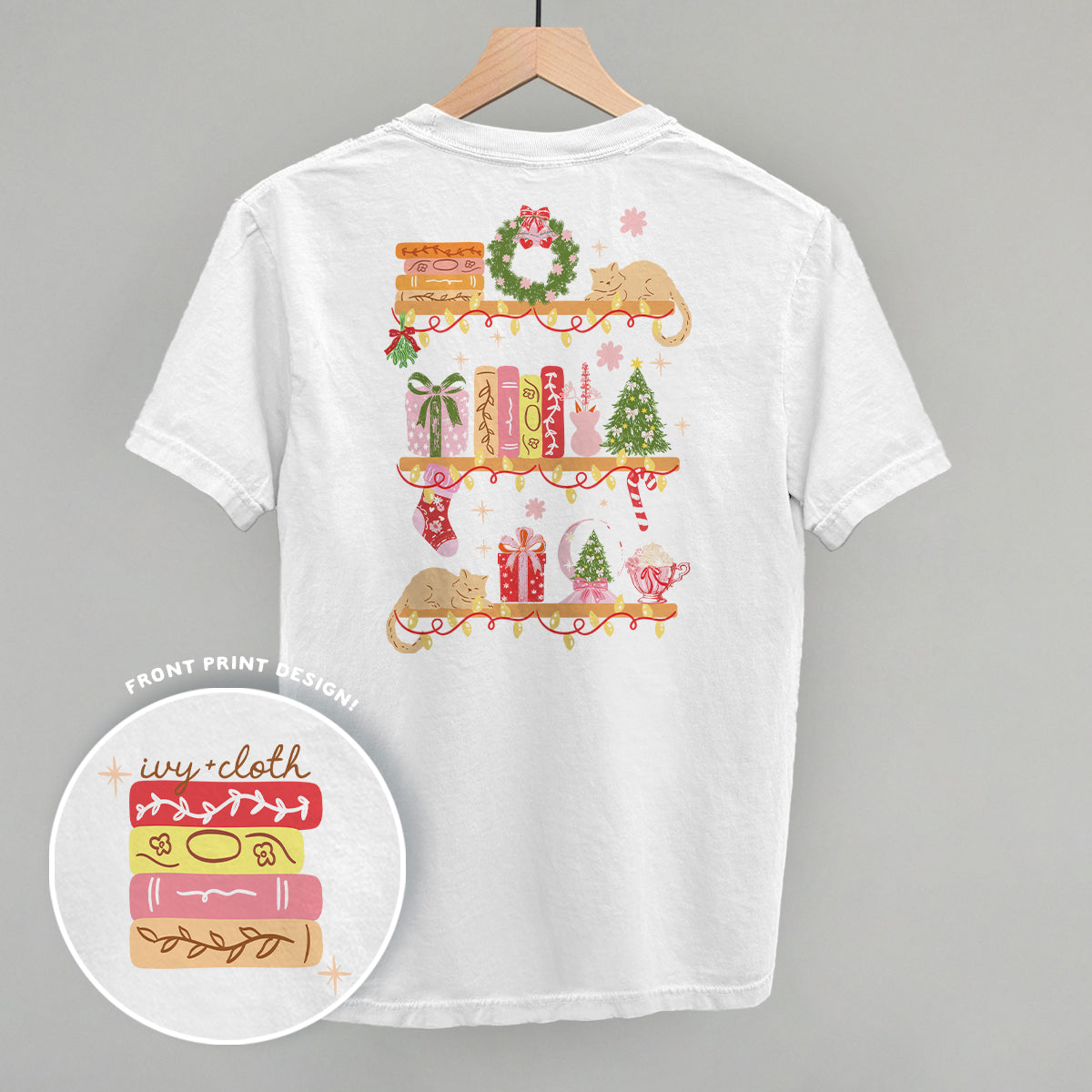 Holiday Bookshelf Doodles (Back Print) Funny Shirt & Sweatshirt in White – Ivy + Cloth