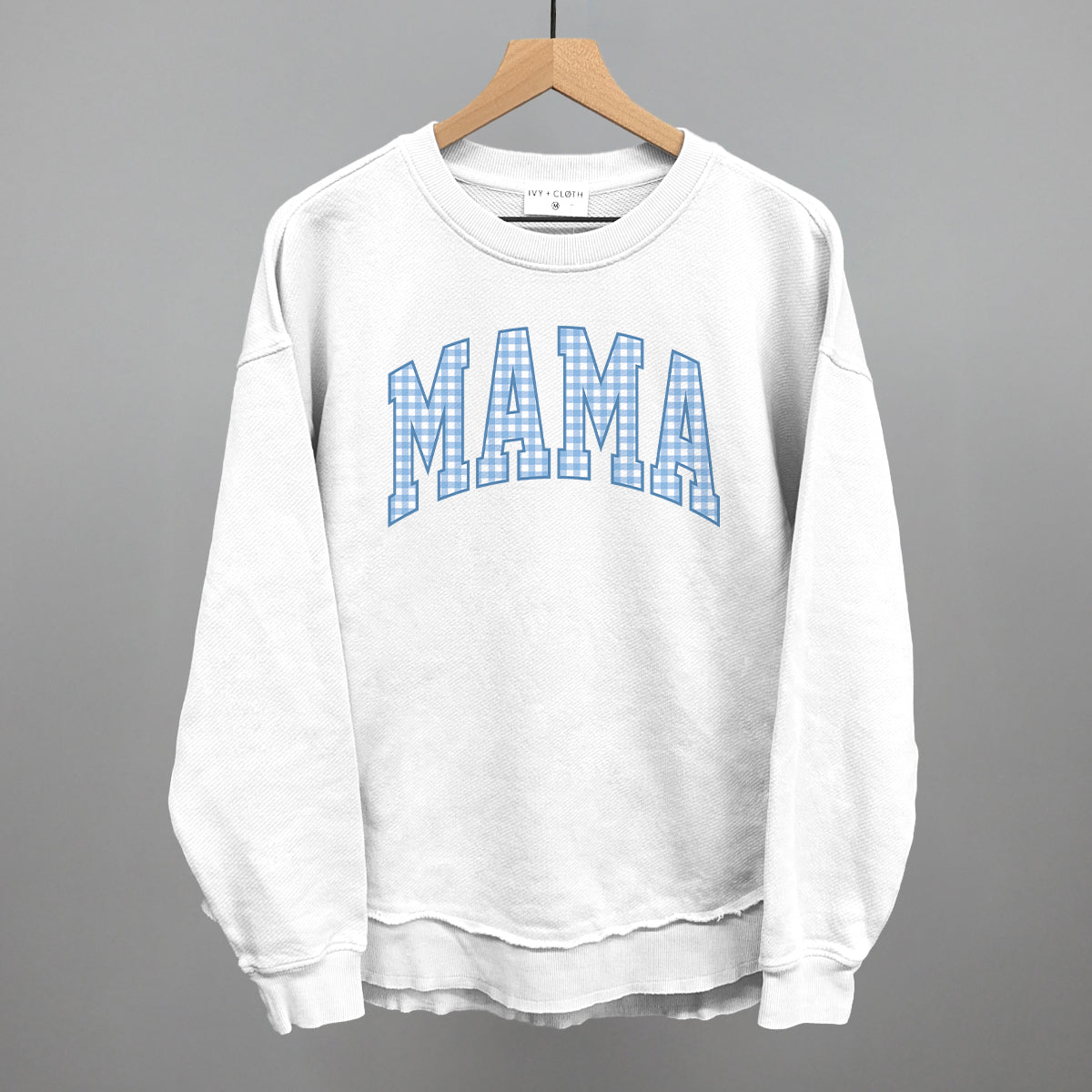 Mama Blue Gingham graphic top in White