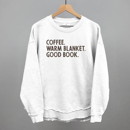 Coffee, Warm Blanket, Good Book Cozy graphic top in White