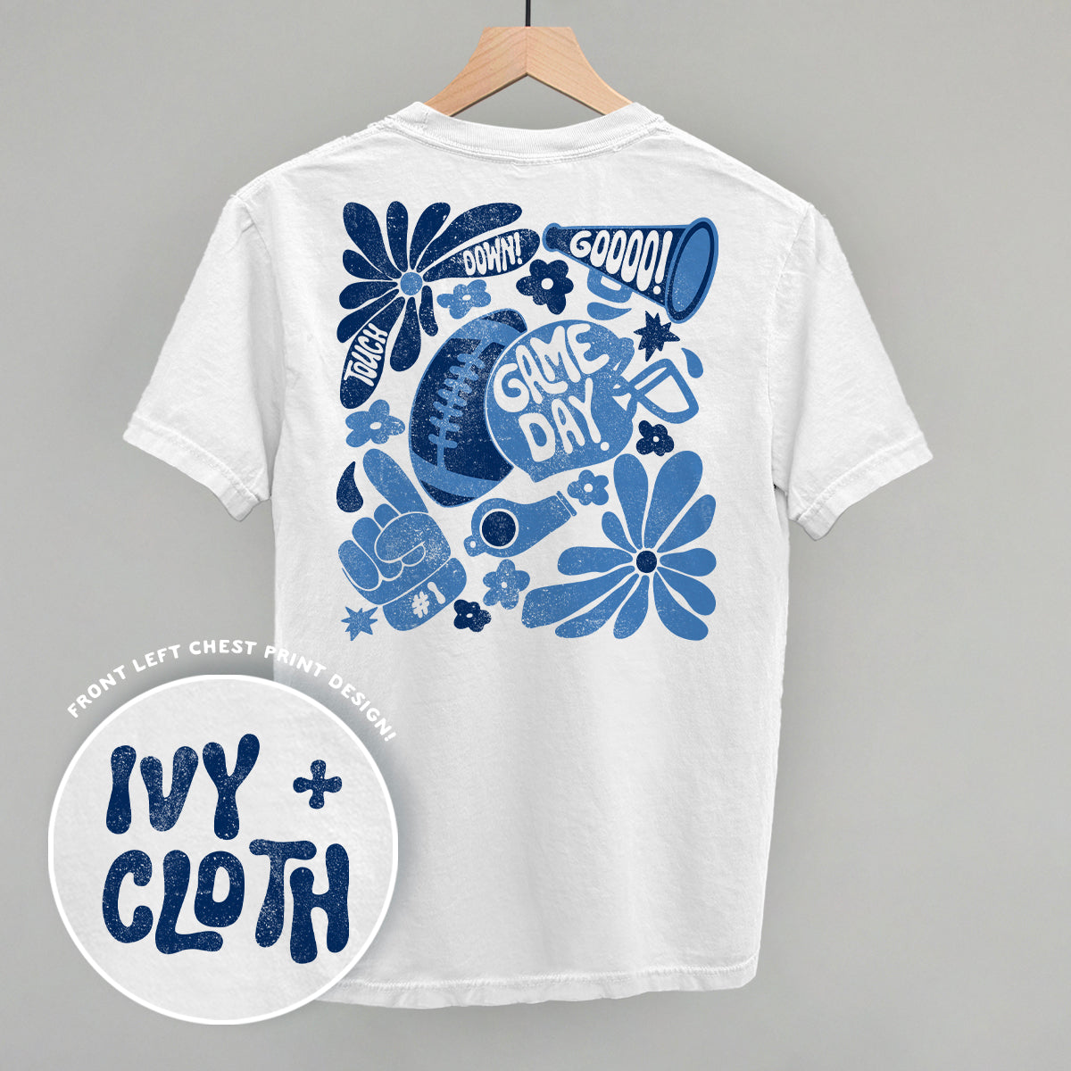 Floral Game Day Football graphic top in White