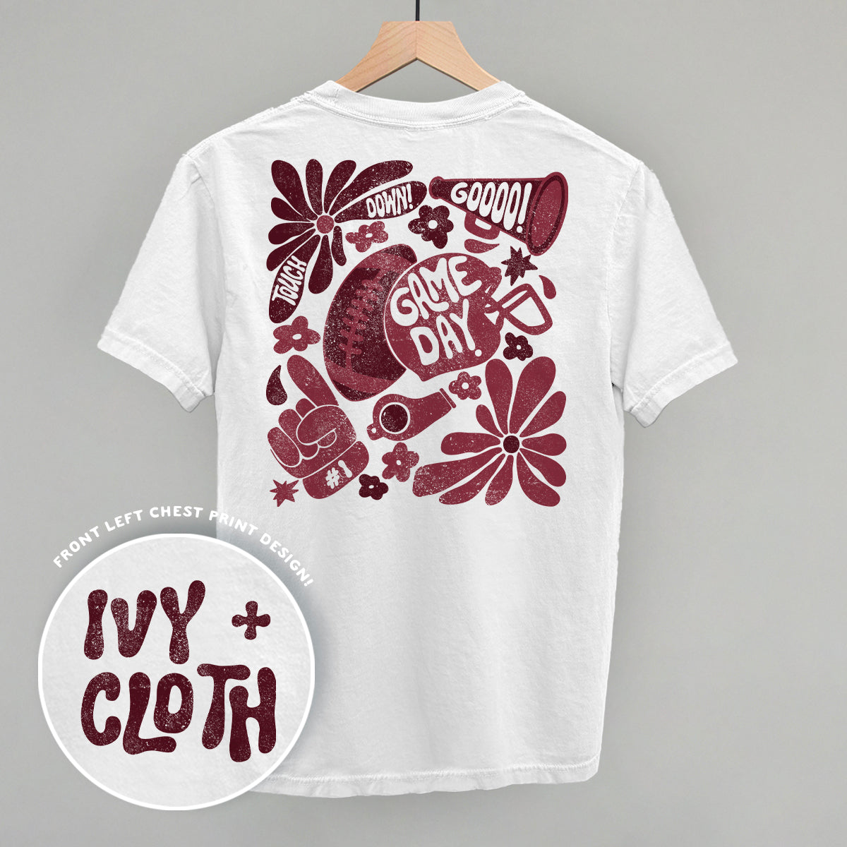Floral Game Day Football graphic top in White