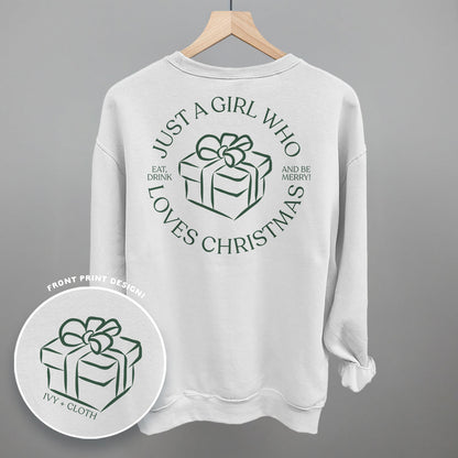 Just A Girl Who Loves Christmas (Back Print) Funny Shirt & Sweatshirt in White – Ivy + Cloth