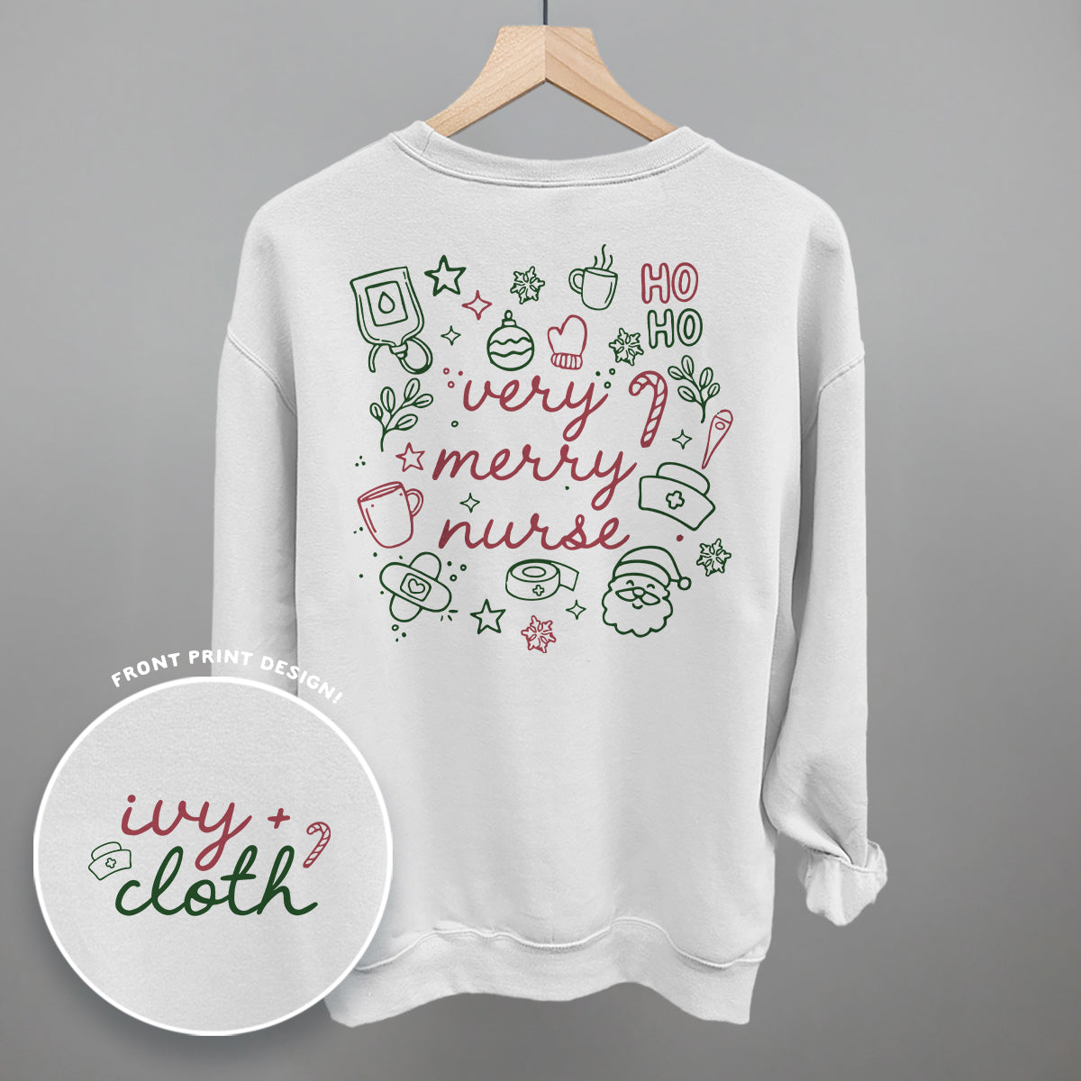 Very Merry Nurse Doodles (Back Print) Funny Shirt & Sweatshirt in White – Ivy + Cloth