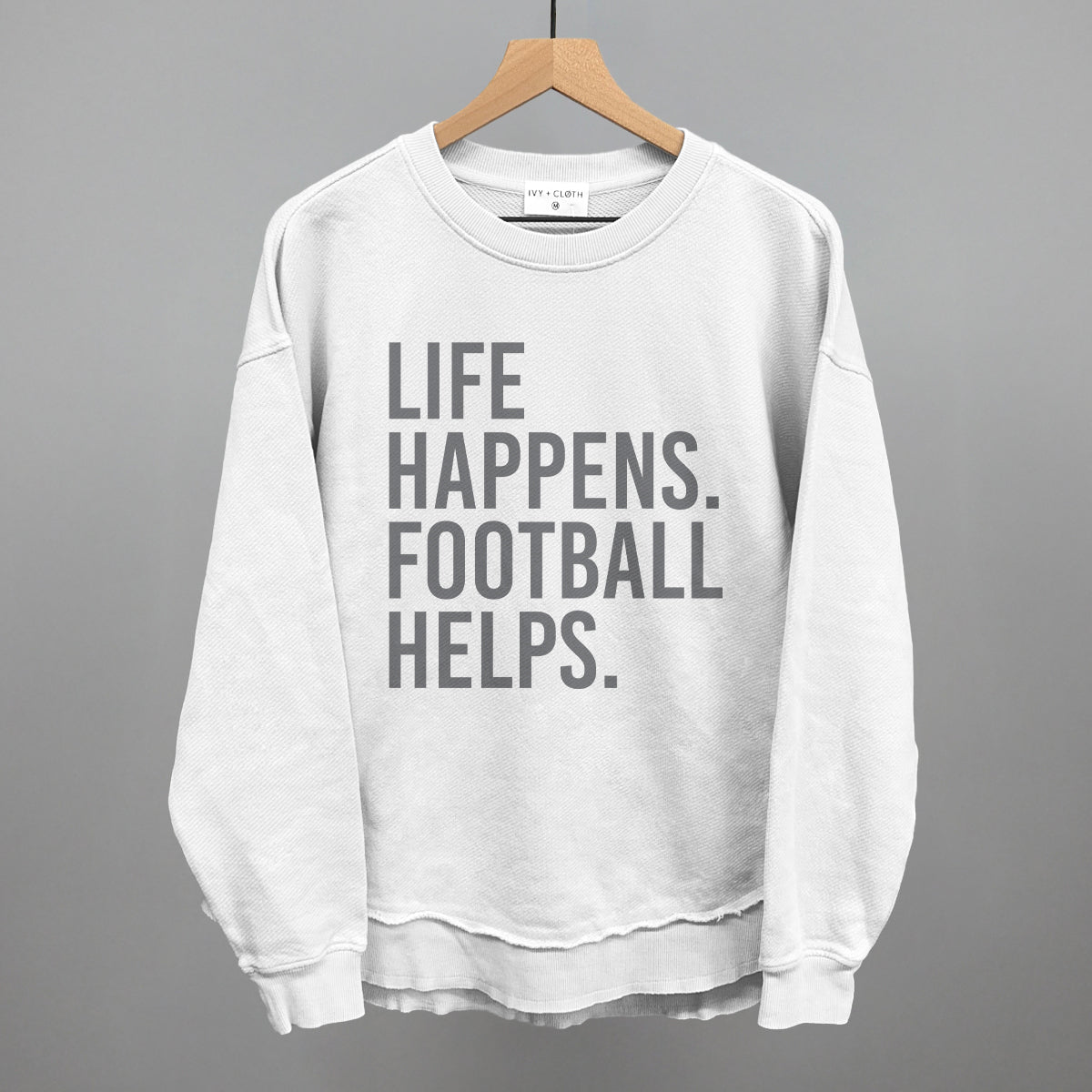 Life Happens. Football Helps. Funny Oversized Terry Poncho in White – Ivy + Cloth