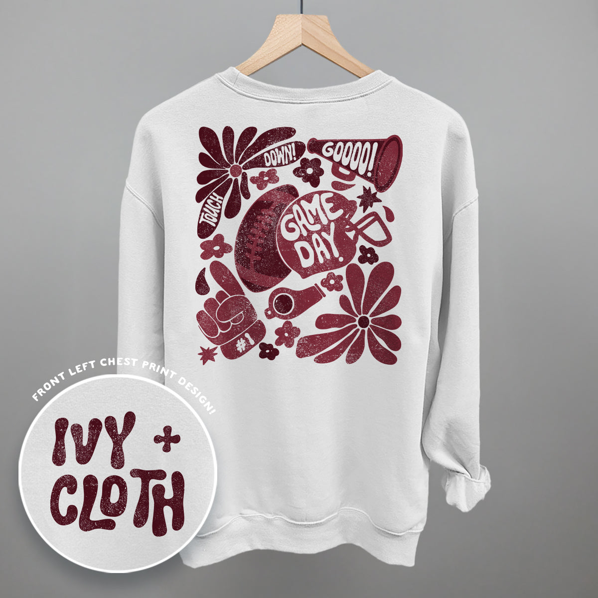 Floral Game Day Football graphic top in White
