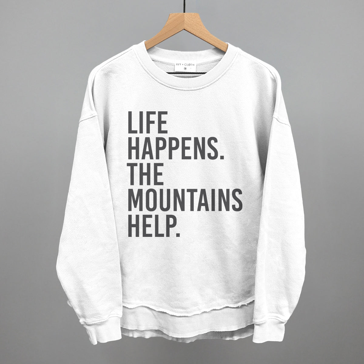 Life Happens The Mountains Help Funny Oversized Terry Poncho in White – Ivy + Cloth