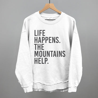 Life Happens The Mountains Help Funny Oversized Terry Poncho in White – Ivy + Cloth