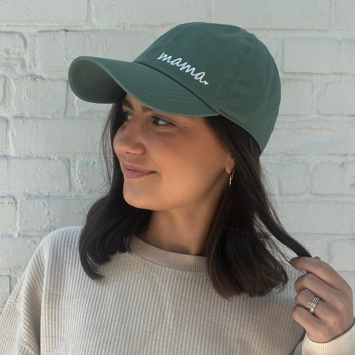 Mama Heart Embroidered Hat in Sage