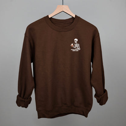 Overstimulated Moms Club Skeleton Coffee graphic crewneck sweatshirt in Chocolate