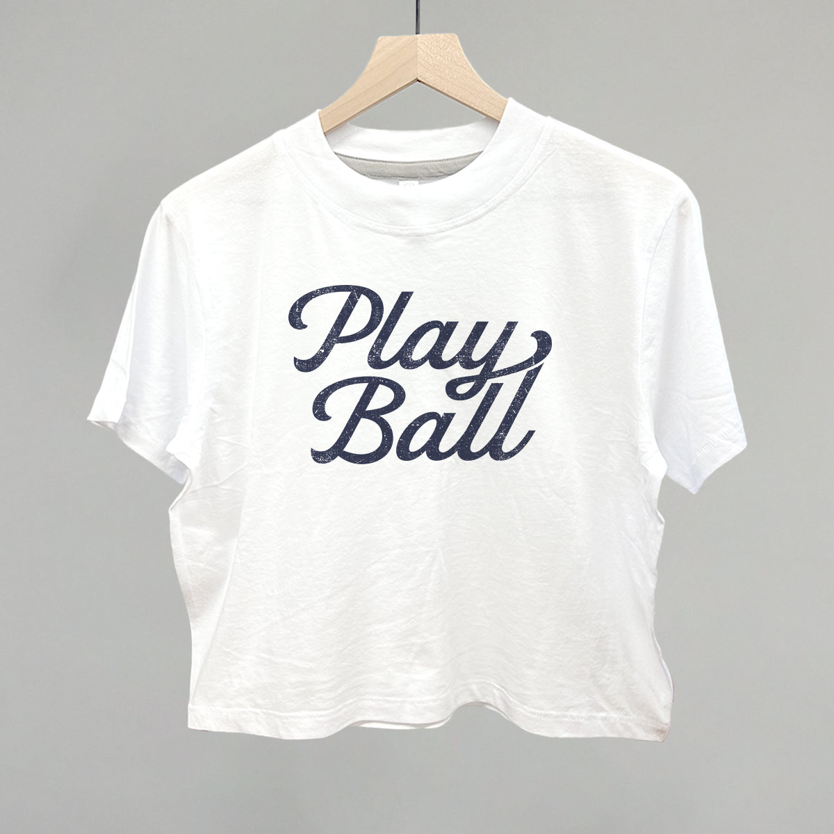 Play Ball (Vintage Script) Funny Boxy T-Shirt in White – Ivy + Cloth