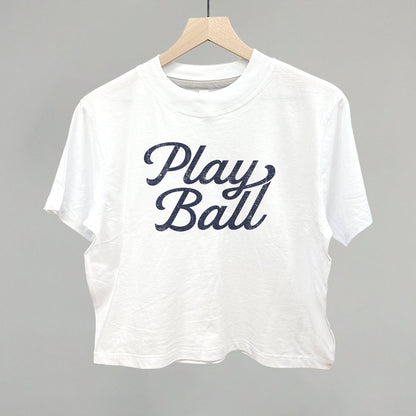 Play Ball (Vintage Script) Funny Boxy T-Shirt in White – Ivy + Cloth